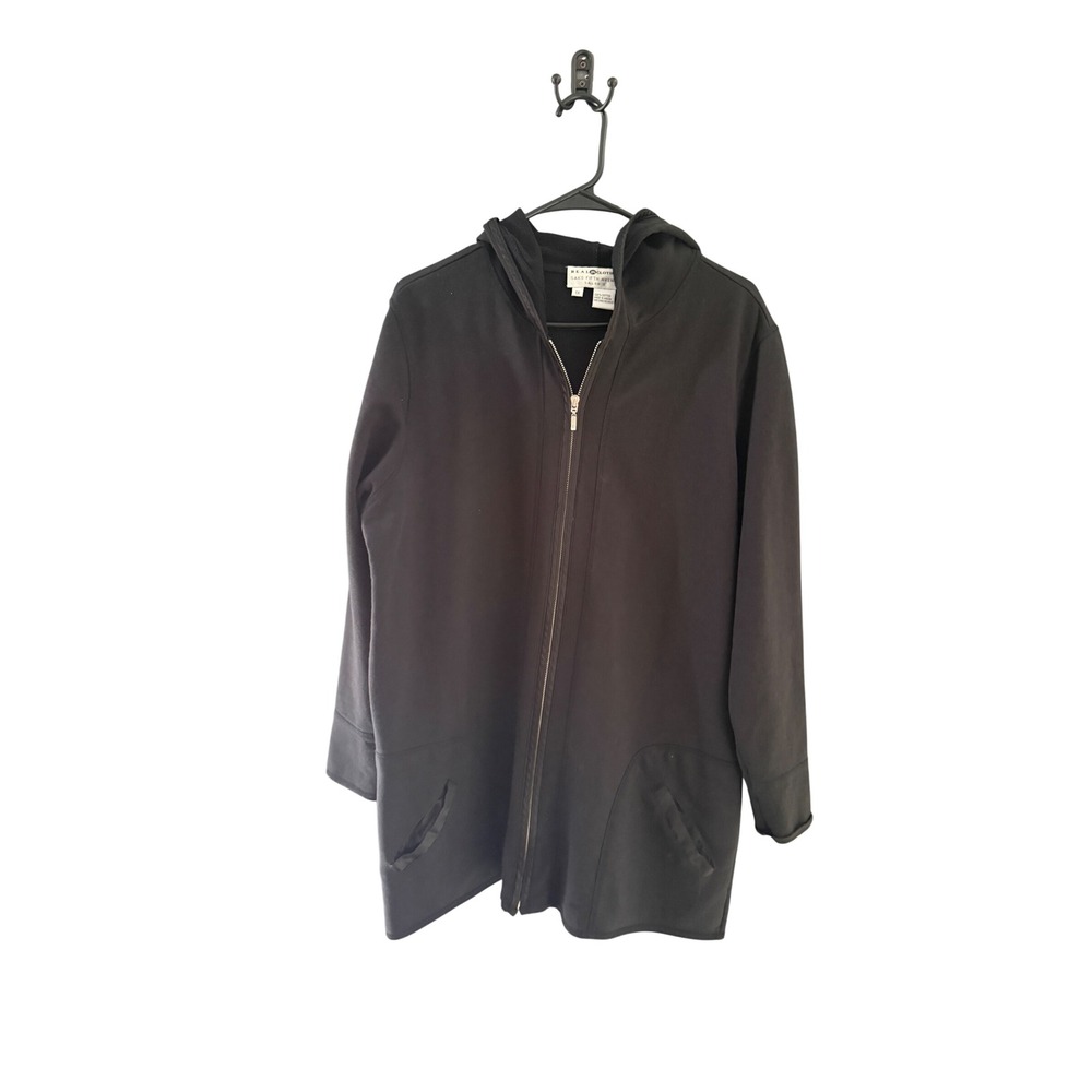Saks Fifth Avenue Vintage Y2k Black Cotton Zip Up Longline Hoodie Jacket 1X